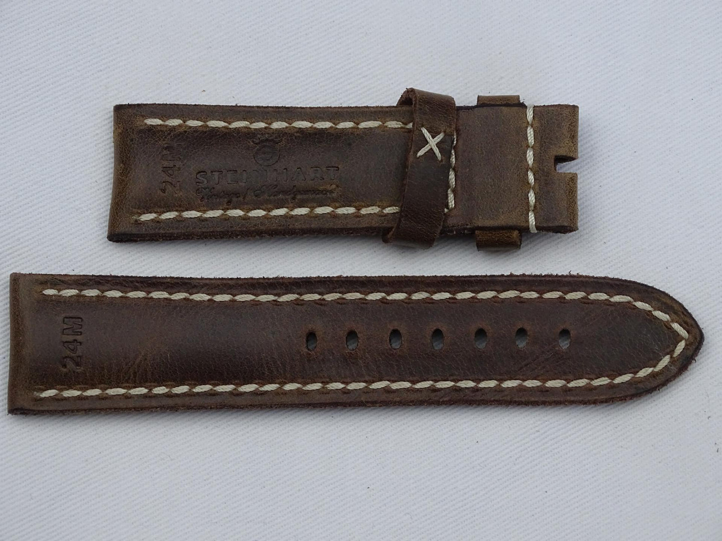 Leather Strap brown with beige stitching