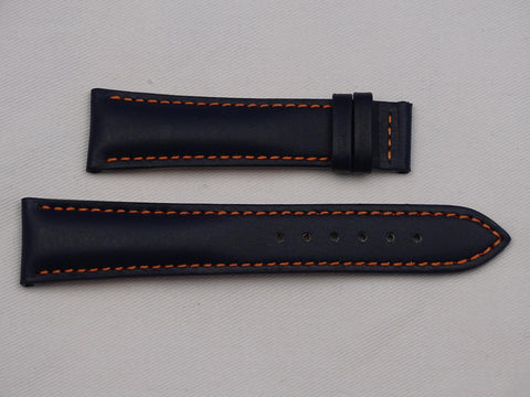 Leather Strap dark blue with orange stitching