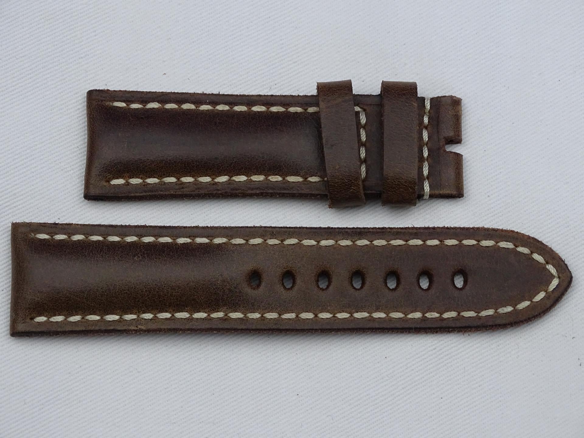 Leather Strap brown with beige stitching