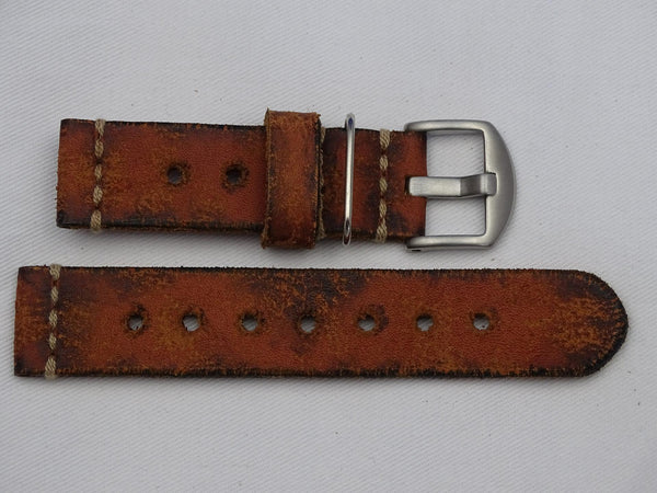 Leather Strap orange/brown vintage with beige stitching