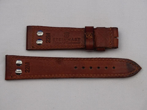 Leather Strap brown with brown stitching and double studs