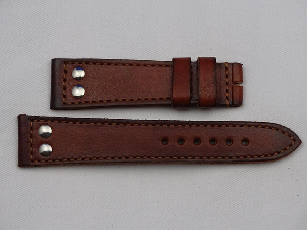 Leather Strap brown with brown stitching and double studs