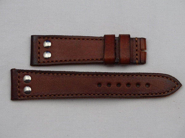 Leather Strap brown with brown stitching and double studs