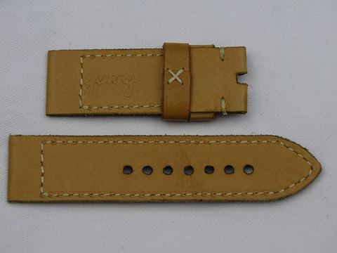 Leather Strap ocka yellow with grey stitching