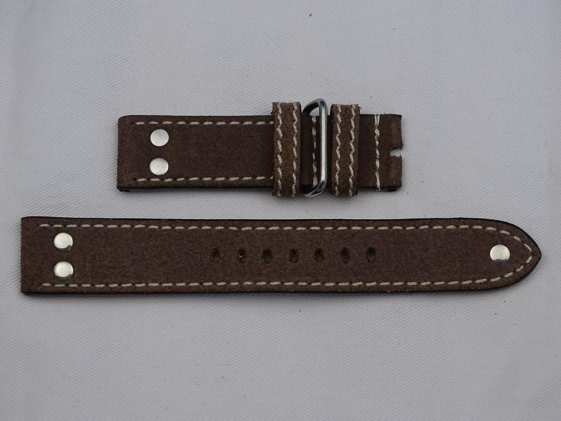 Leather Strap brown with brown stitching and double studs